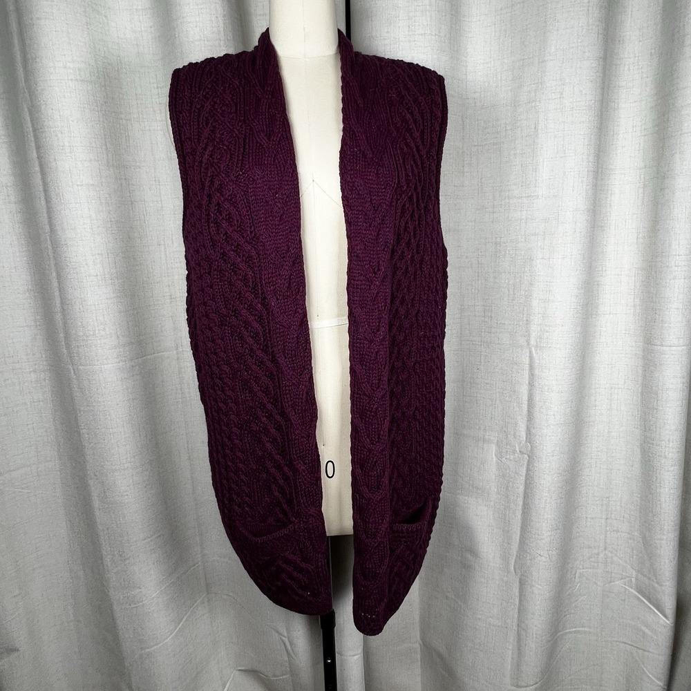NEW! Kilronan Knitwear Ireland Merino Wool Cable Knit Sweater Cardigan Purple XL